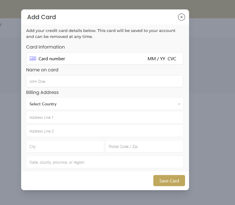 Add Payment Method Dialog