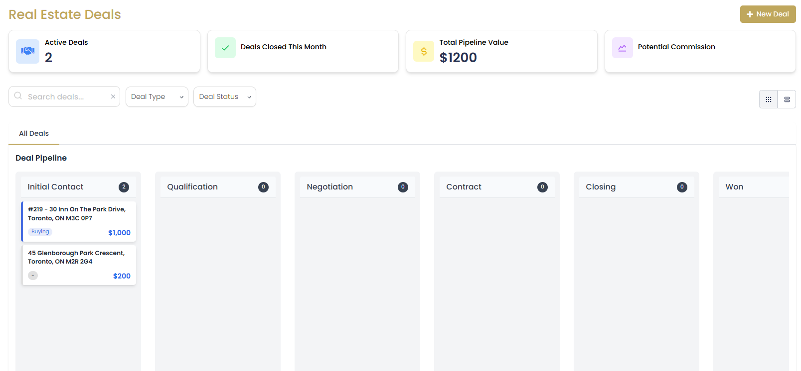 Real Estate Deals Dashboard