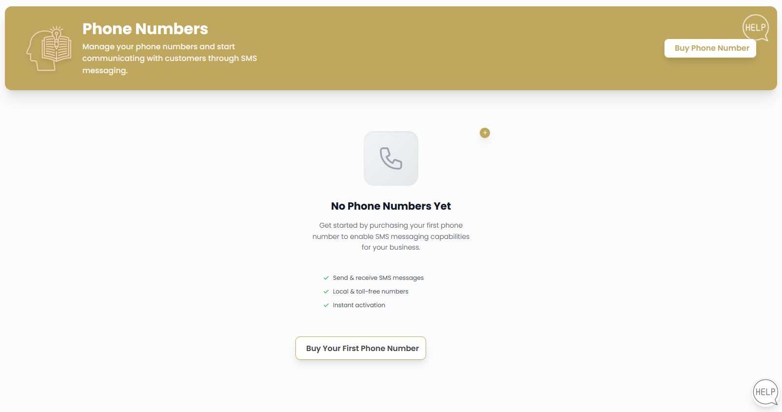 Phone Numbers Dashboard - Empty State
