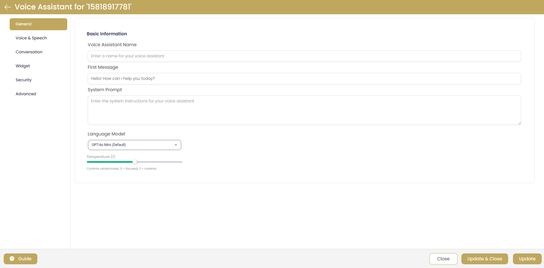 Voice Assistant General Settings