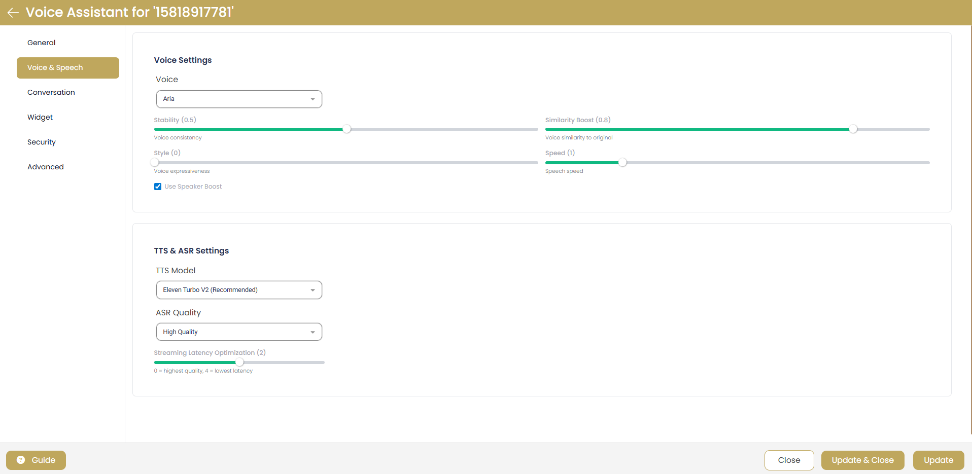 Voice & Speech Settings