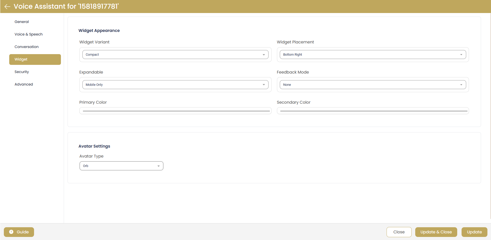 Widget Appearance Settings