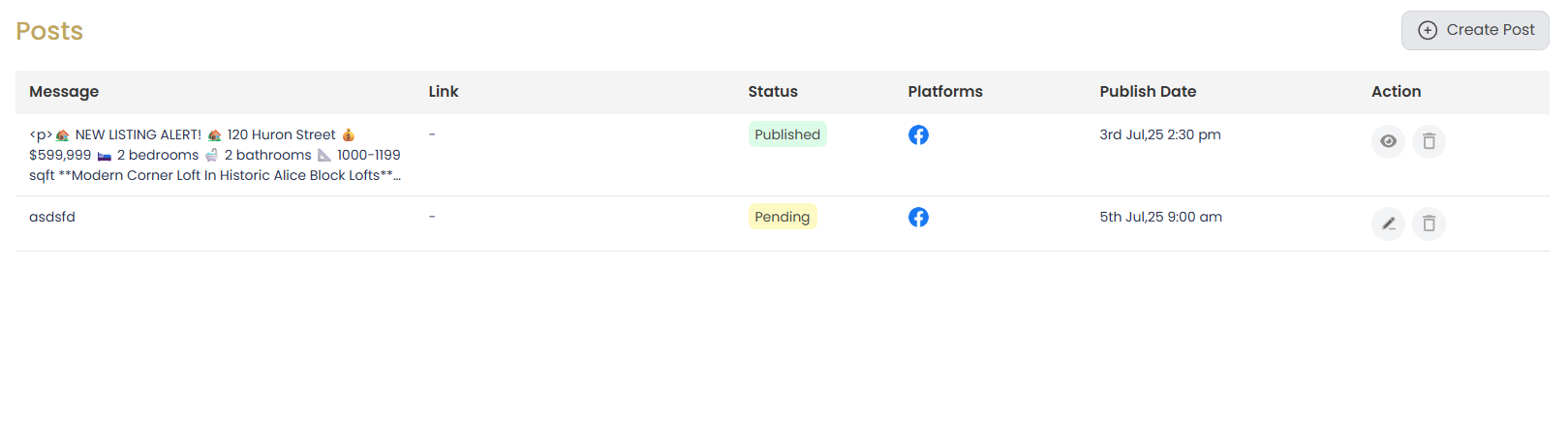 Social Posts Dashboard