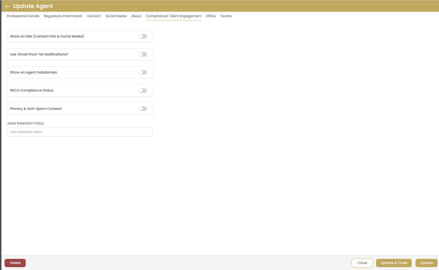 Add Agent - Compliance Tab