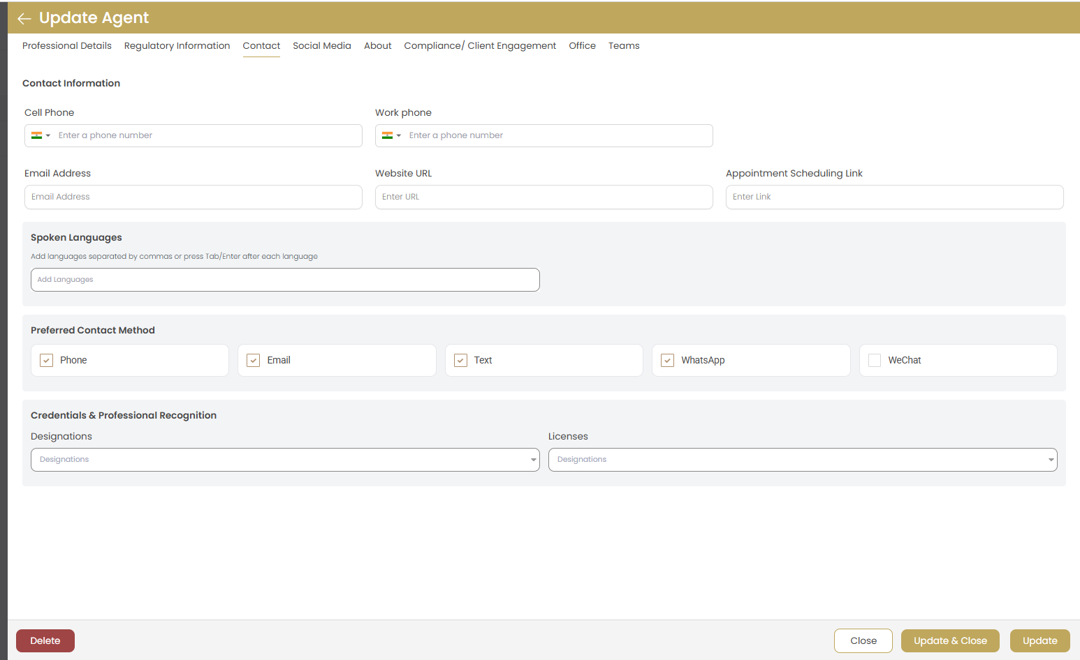 Add Agent - Contact Tab