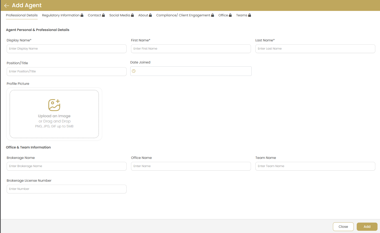 Add Agent - Professional Details Tab