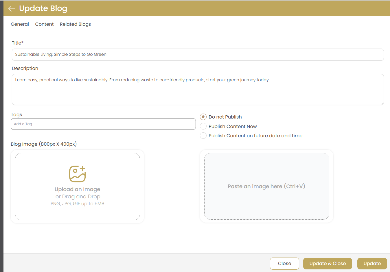 Add Blog - General Tab