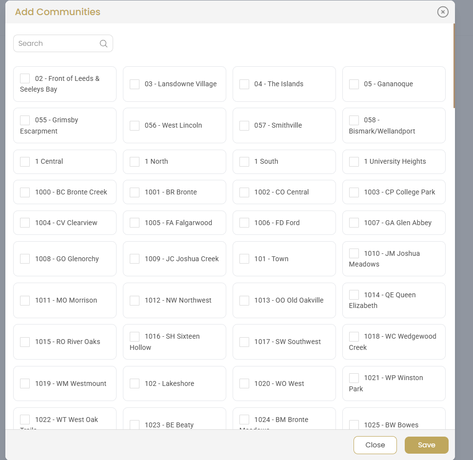 Add Communities Dialog