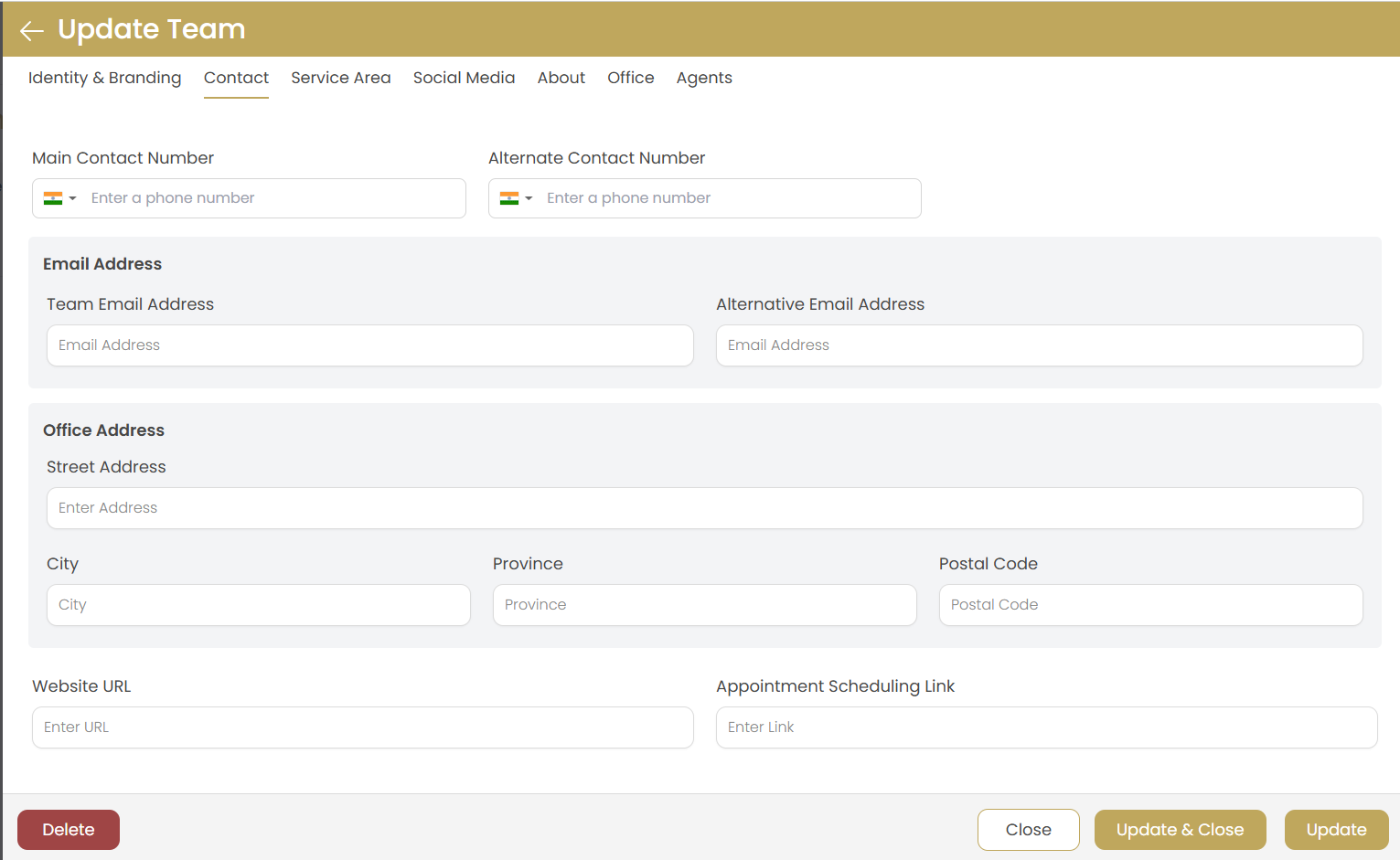 Add Team - Contact Tab
