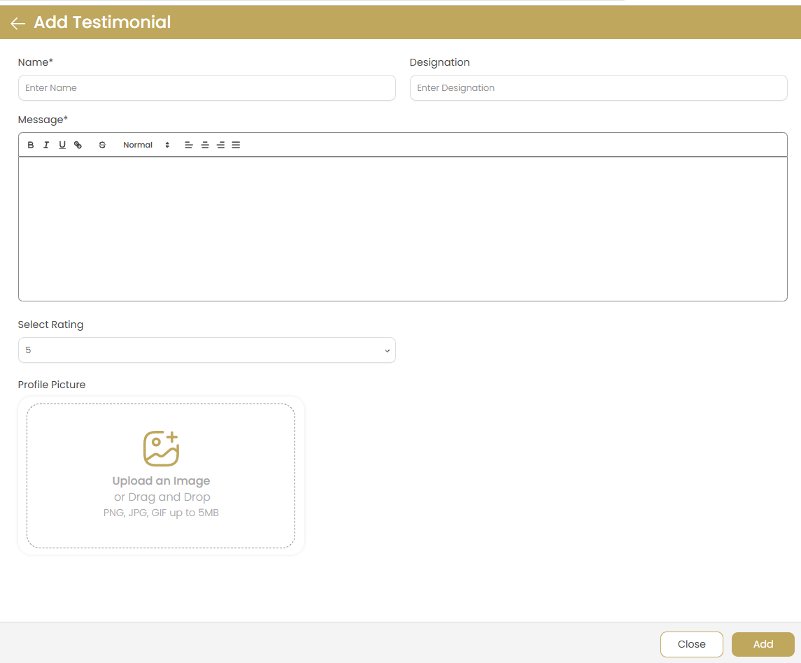 Add Testimonial Form