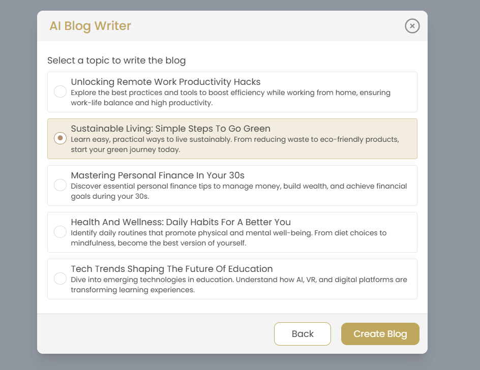 AI Blog Writer - Topic Selection